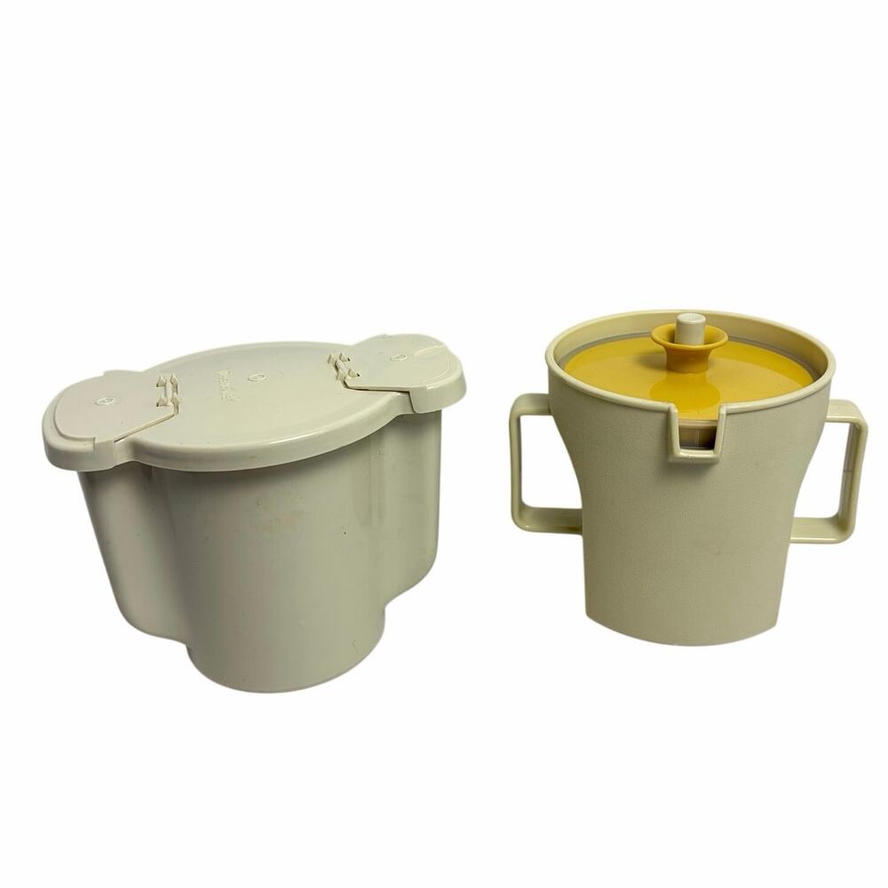 VTG Tupperware cream and sugar mismatched set almond color. 577 1415 1970s-1980s